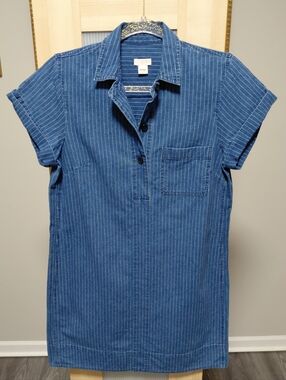 Cute J.Crew Blue Denim Striped A Line Mini Dress